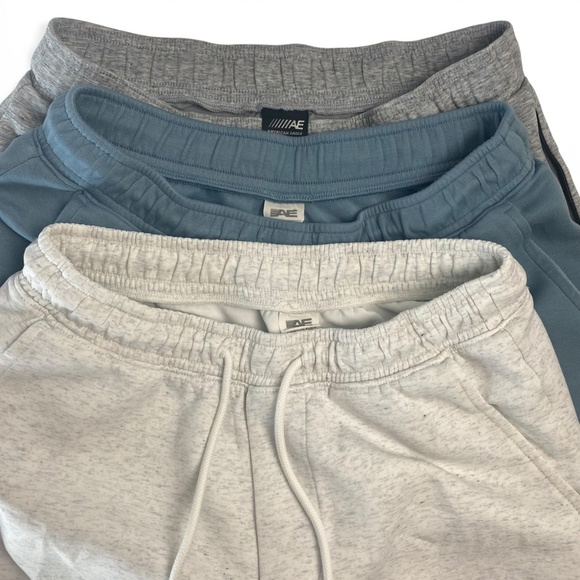 AE -Set of 3- 24/7 Sweat Shorts in Gray, Blue and Heather Cream size Small - Picture 2 of 16